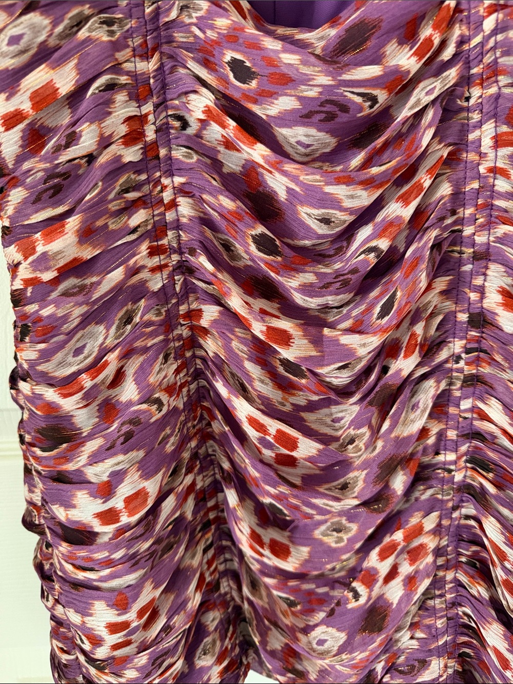 Zara Purple Patterned Ruched Mini Dress - Picture 2 of 7